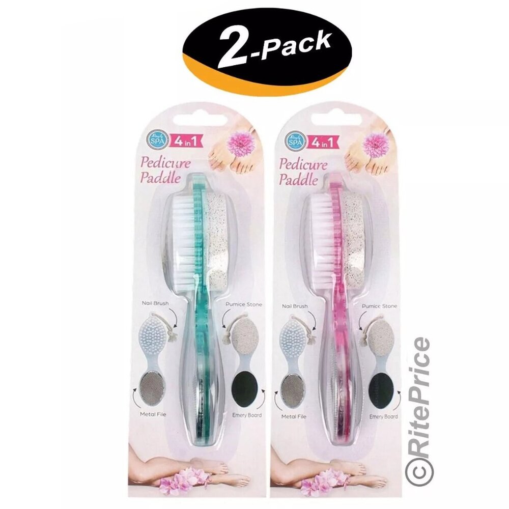 4 In 1 Foot Care Stone Callus Brush Pumice Scrubber Pedicure Exfoliate (2 Pack)